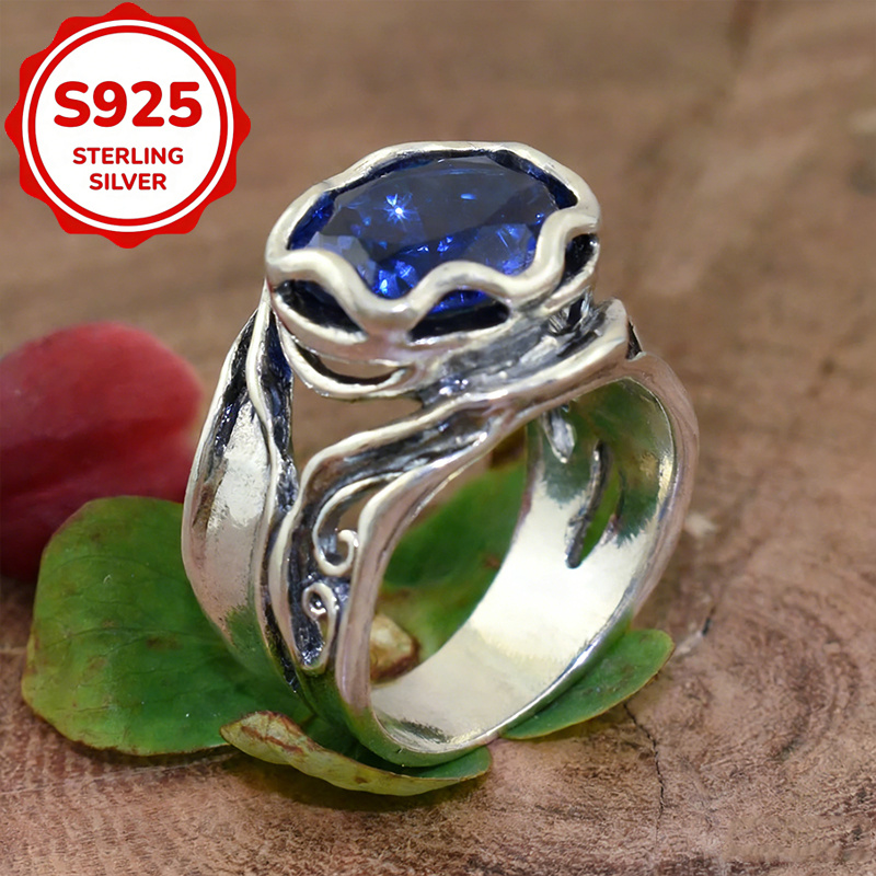 TEMU A Vintage 925 Sterling Silver Ring For Women, Set With A 3a Zirconia Stone, A Romantic Gift Suitable For Family, , And On Christmas, Valentine's