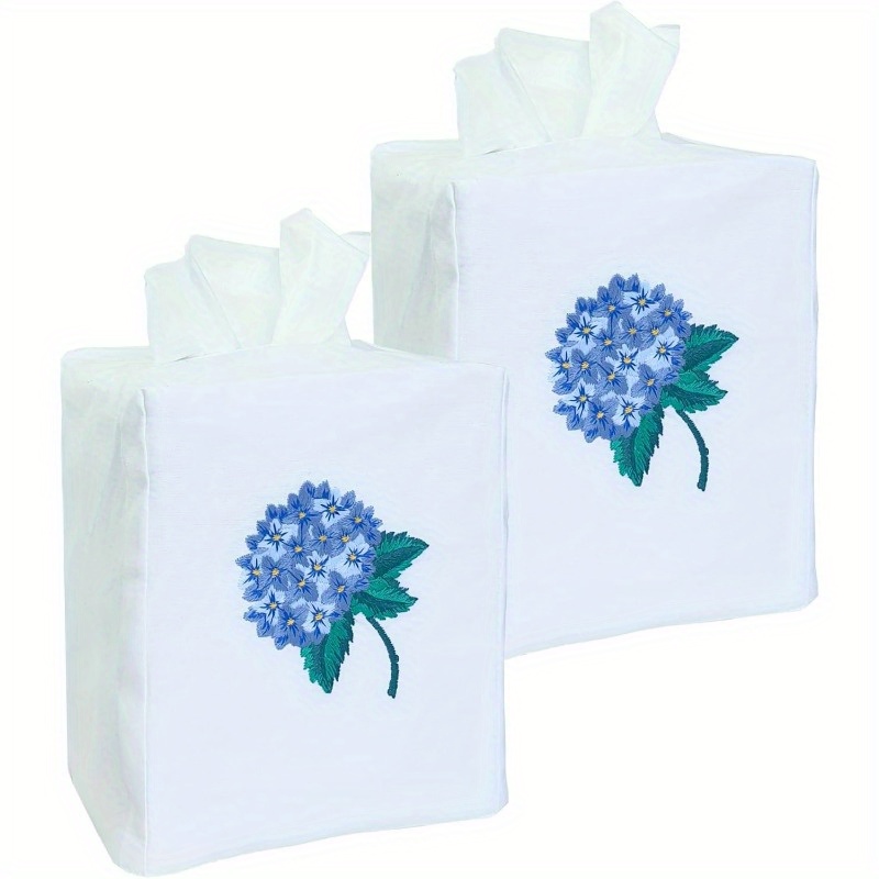 fabric tissue box cover set of 2 vintage floral embroidery hydrangea tissue holder bouquet wrapping bag car tissue holder tissues box cover   9 x 5 9 x 7 white square tissue box cover Product details 0