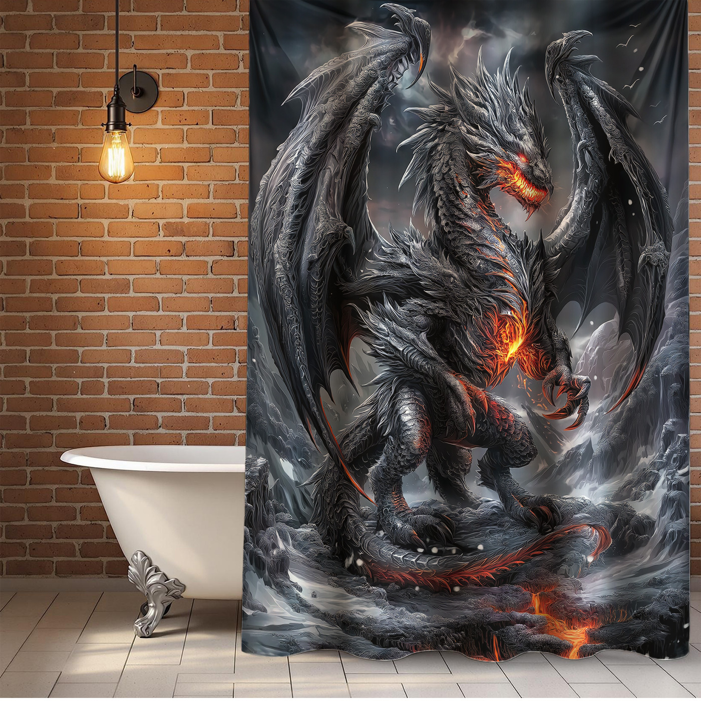 TEMU 1pc Pattern Shower Curtain,with 6 Hooks, Bathroom Ware, Bathroom Accessories, Holiday Gifts For .