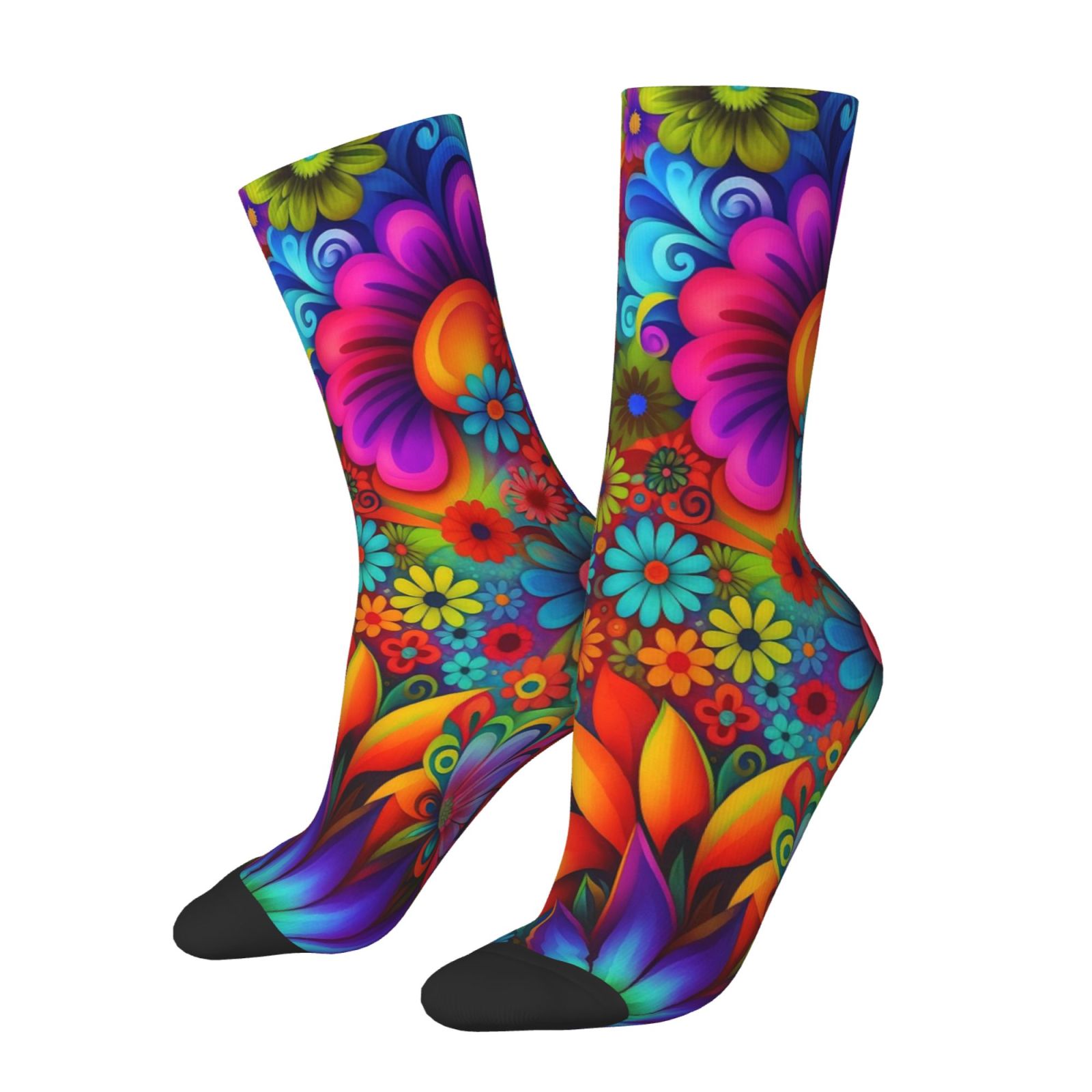 TEMU A Pair Of Unisex Outdoor Socks Featuring Floral Patterns, Mid-calf Length, Ideal For Outdoor Sports Enthusiasts, Comfortable And Breathable,