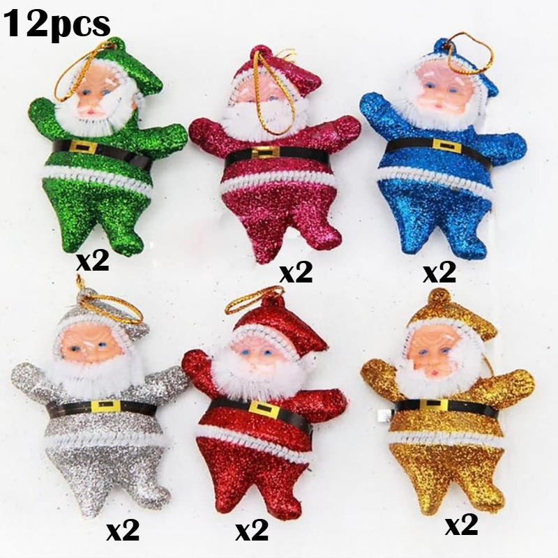 TEMU 12pcs Cute Mini Santa Claus Style Christmas Tree Party Hanging Decorations, Suitable For Home Decor And Various Occasions, Colorful New Year