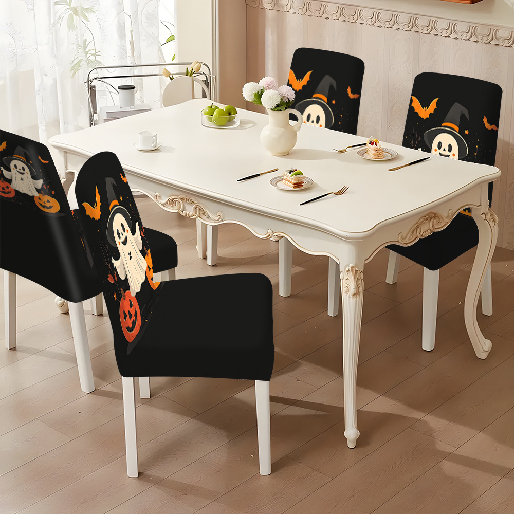 TEMU 2pièces, 4pièces, 6pièces Housses de chaise imprimées. Design de citrouille d'Halloween adapté à la décoration intérieure de et du restaurant.