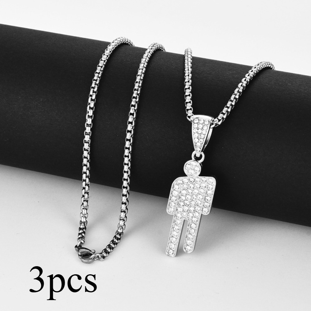 

Hip-hop Street Style Pendant Necklace With A Creative Design Similar To 's, Featuring A Cute Figure With A Tilted Head And Rhinestones, Perfect For Adding A Fashionable Touch To Sweaters.