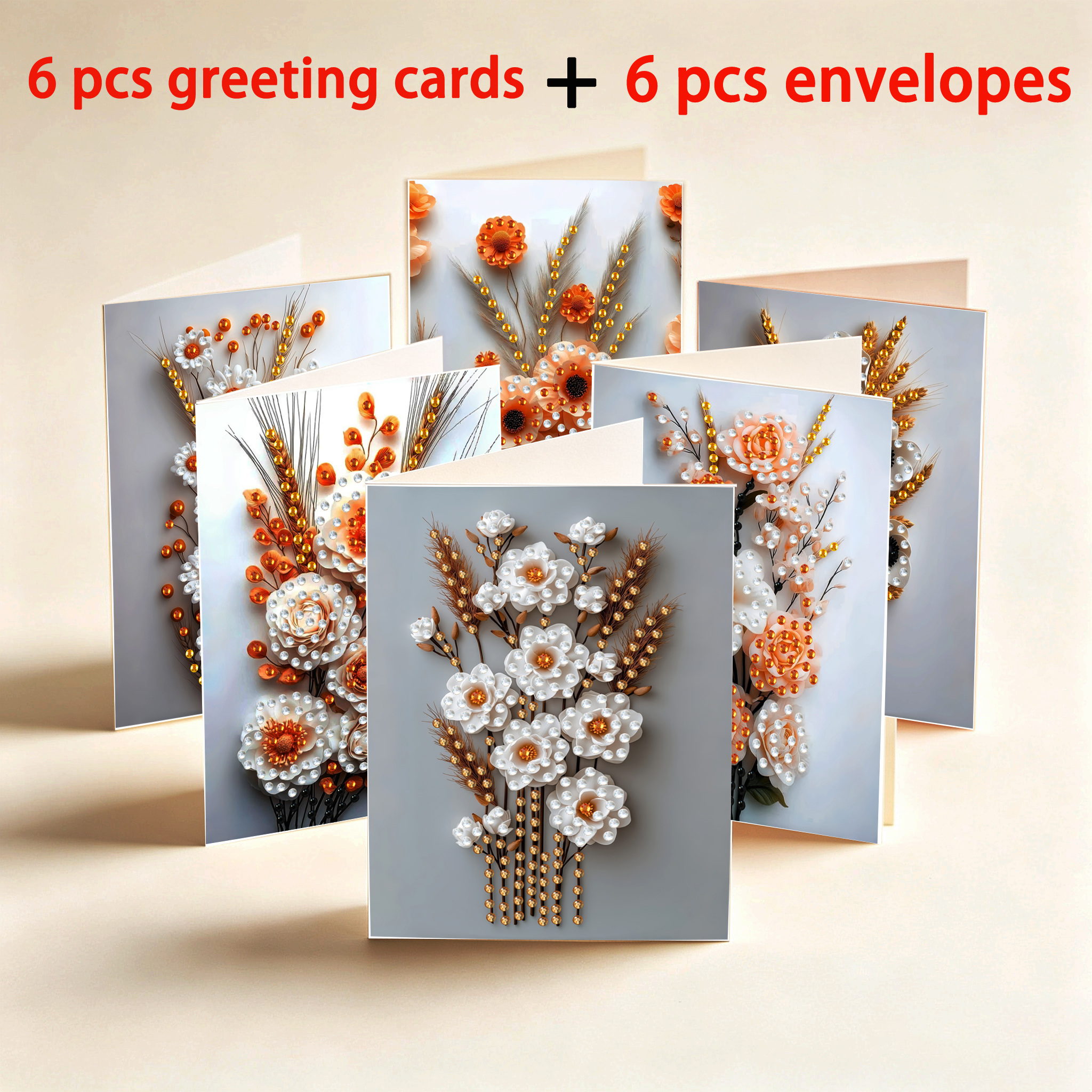 TEMU 6-delige Platte Diamant Schilderij Kaart Set | Vakantie Serie, Inclusief 6 stuks Kaarten, 6 stuks Enveloppen, Diamant Zakje en Complete Set