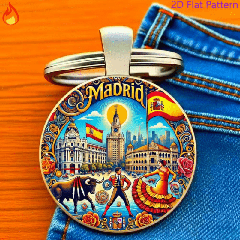 TEMU Madrid Llena de Encanto, y Única de Española. Llaveros de Aleación de con 2D, Llaveros, Llaveros para Piezas de Coche, Regalos Asequibles,