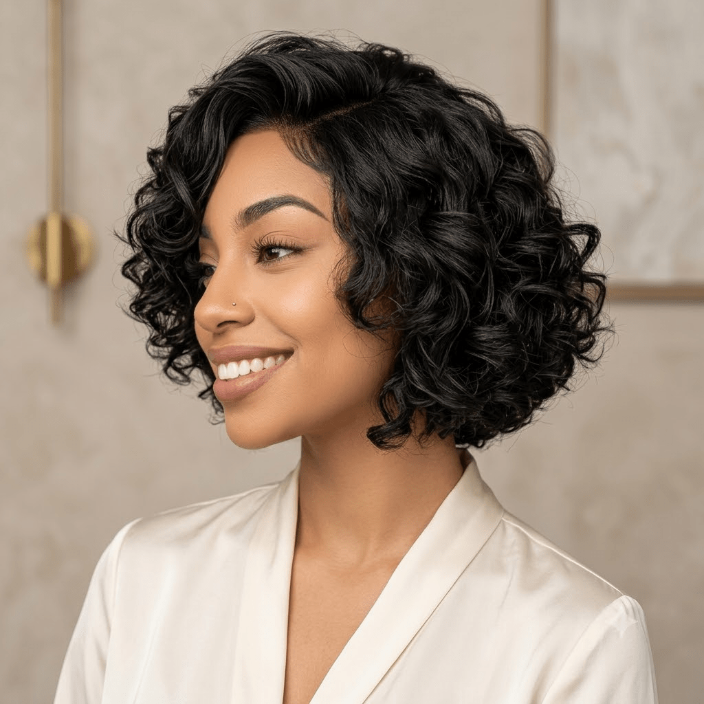 TEMU Heat Resistant Synthetic Bob Wig With Bangs, Glueless Highlight Curly Wave Cut Wigs For Women, Fluffy Hairpiece For Daily Wear Cosplay