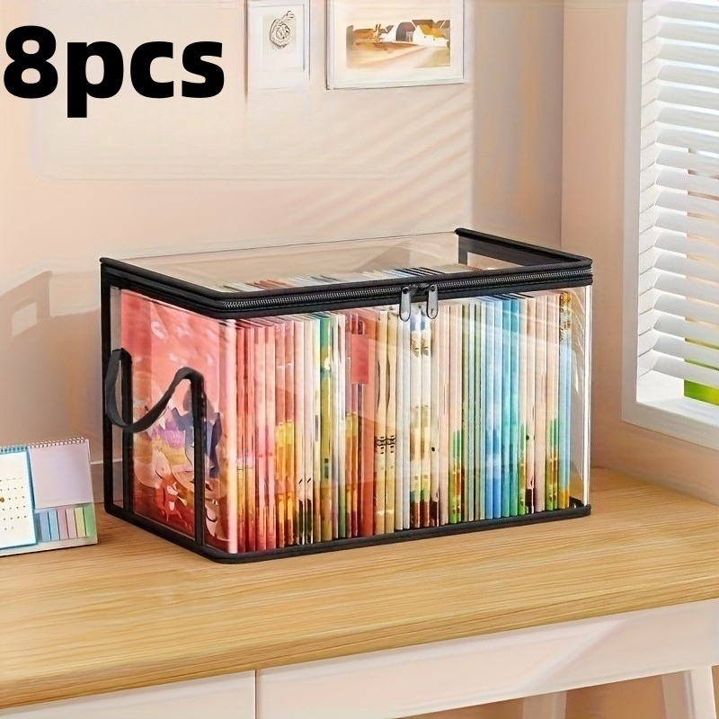 TEMU 8-pack Thickened Clear Pvc Zipper Storage Boxes, Stackable Large-size Transparent Organizer Bins, With Cleaning Cloth, Suitable For Clothes,