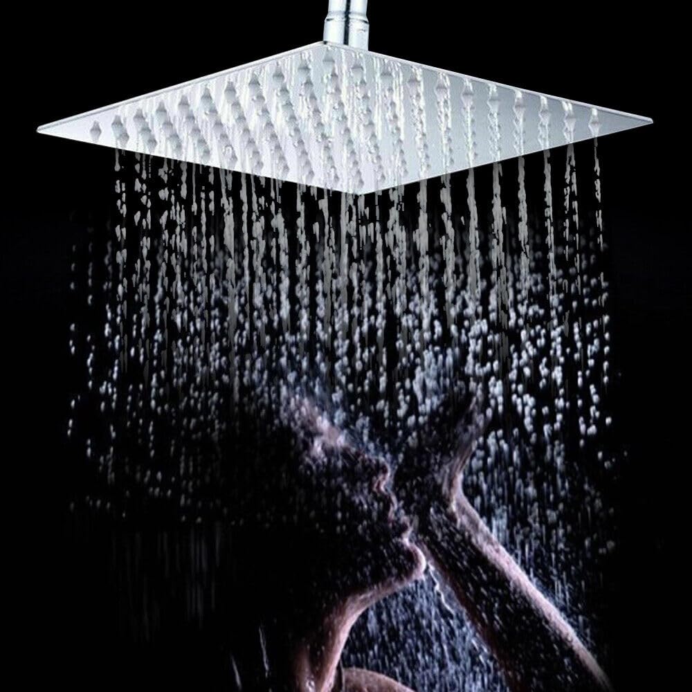 TEMU Pommeau de douche à effet pluie chromé 40 x 40 cm, pommeau de douche carré autonettoyant, pour utilisation en douche uniquement