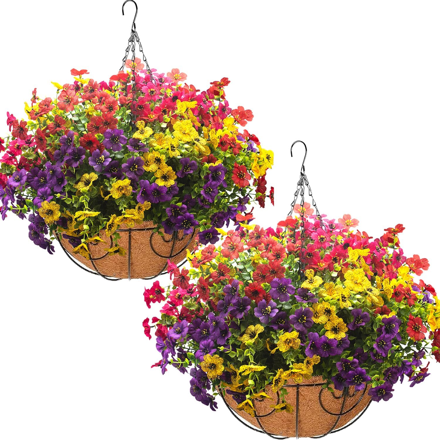 a set of 2pcs simulated flower baskets for realistic summer outdoor decorations for front porch yard garden and home no maintenance required