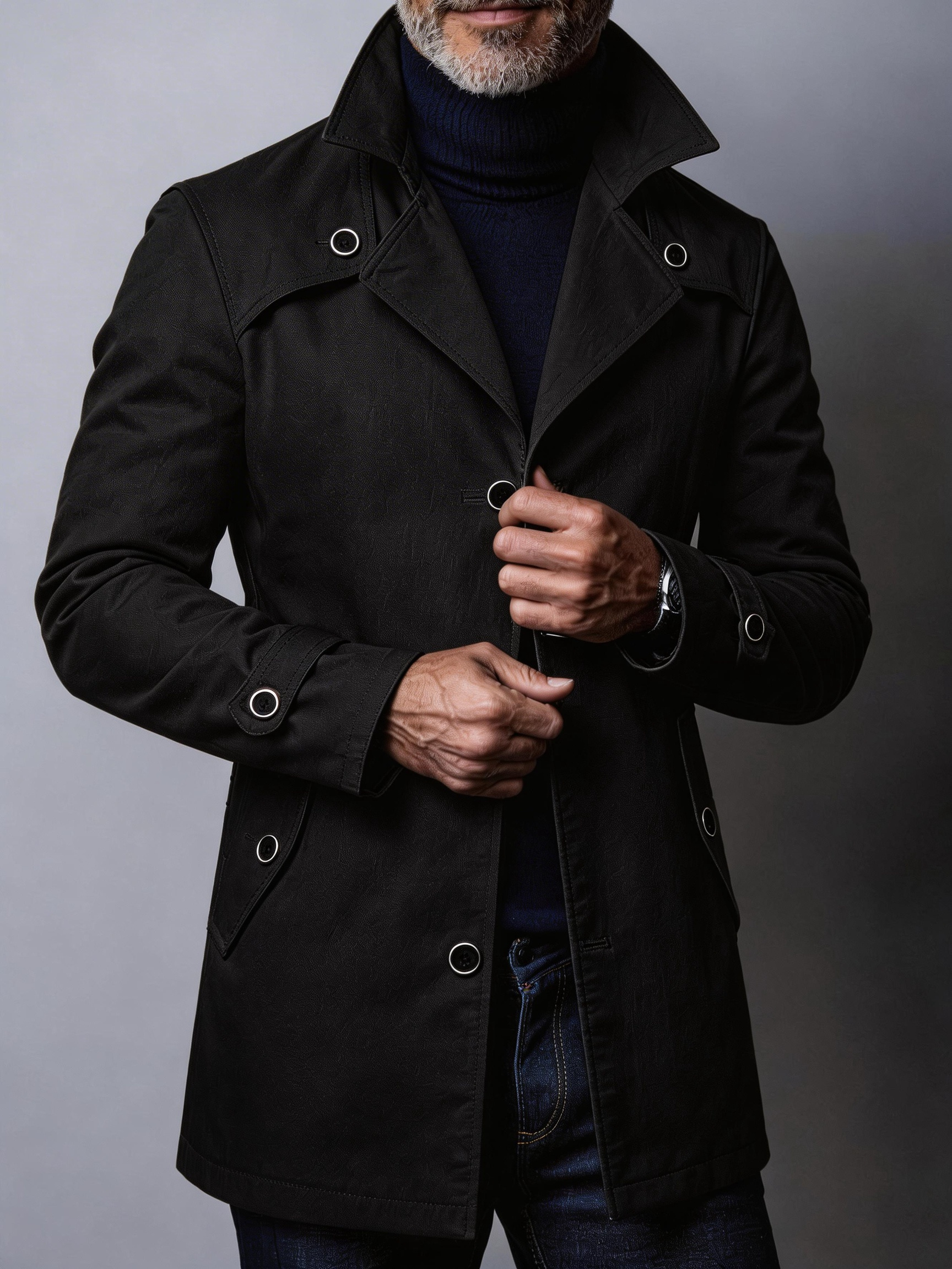 mens     western mature stable mens   fashion trendy meeting solid color casual durable wear resistant   trench coat versatile top texture
