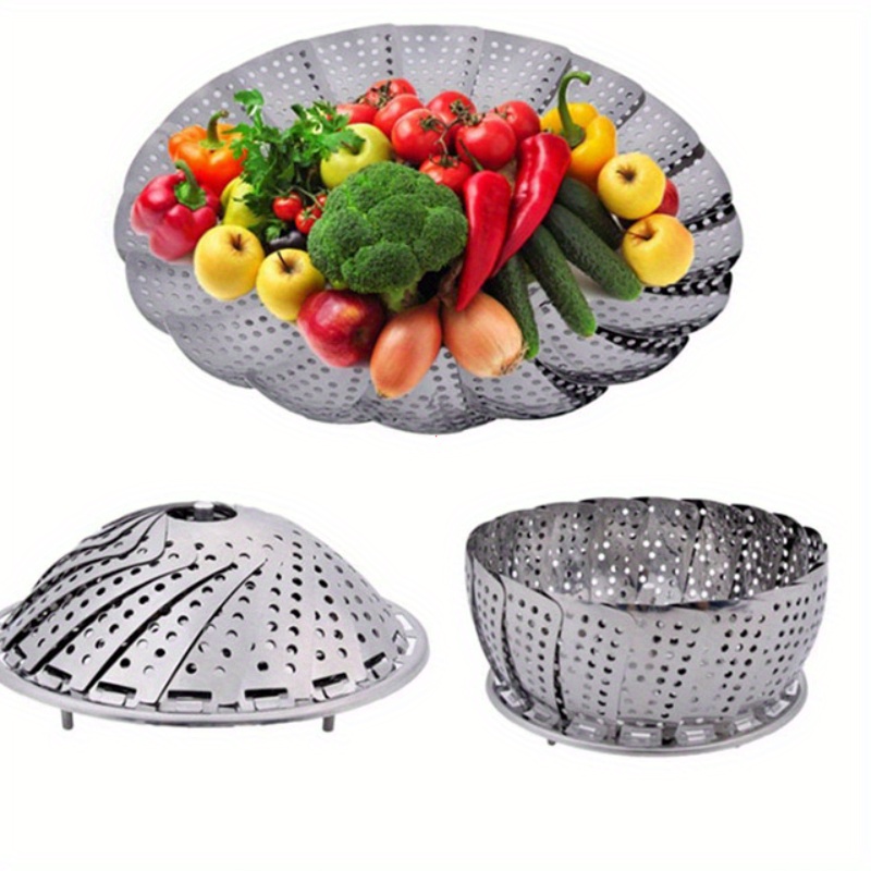 1pc Stainless Steel Folding Steamer Basket - Versatile, Collapsible Steamer Insert For Healthy Cooking - Multi-functional Kitchen Steamer Rack Without Power Supply