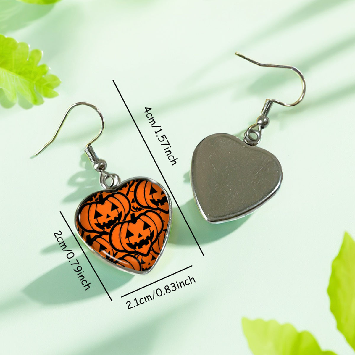 Jack-O'-Lantern Pattern Heart Earrings, Unisex