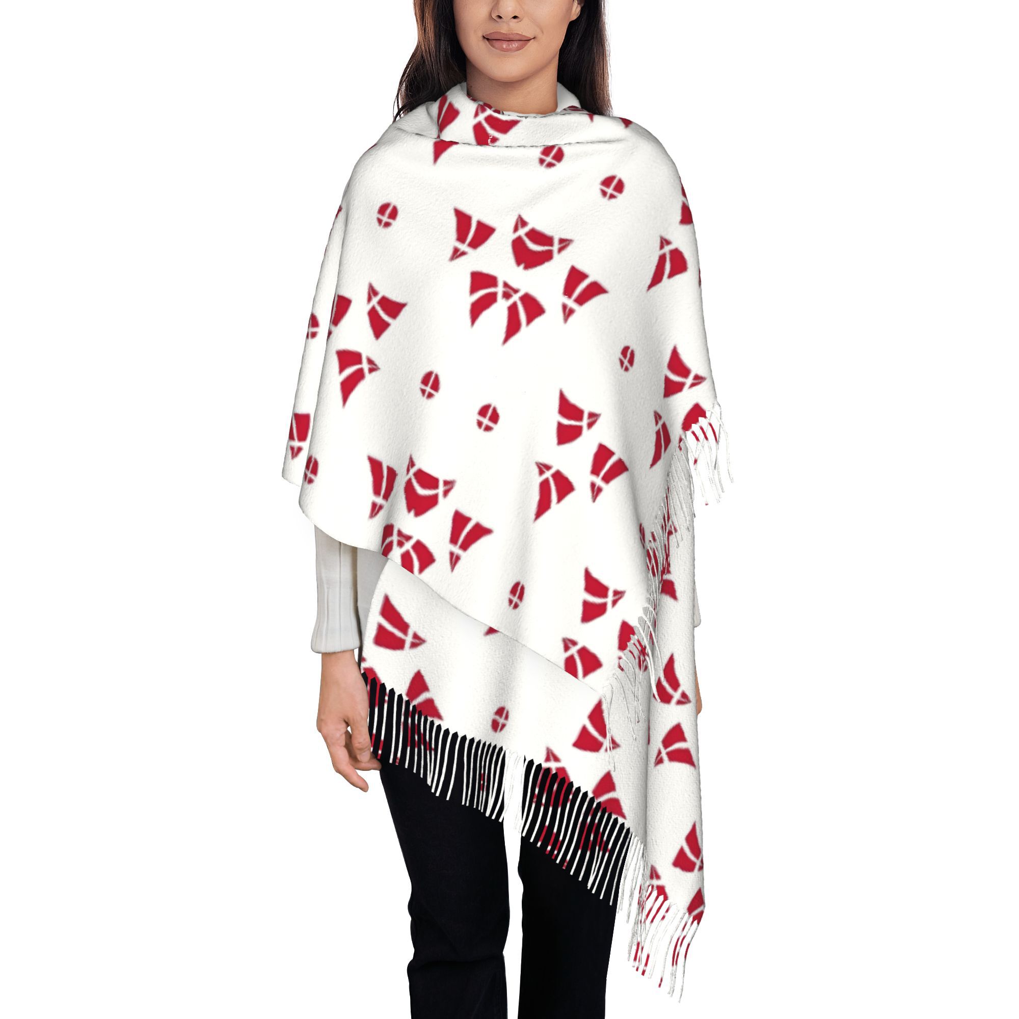 TEMU A Scarf Featuring A Danish , Perfect For Men And Women. This Stylish Accessory In Red And White Is Ideal For Autumn And Winter Activities Like