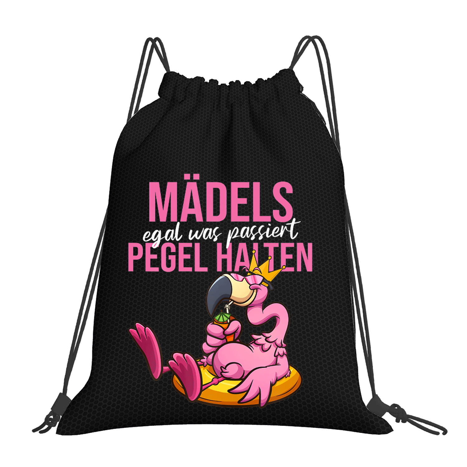 TEMU 1-pack, Women's Pegel Hold Jga Malle Mallorcan Flamingo Beer Black Outdoor Adventure Adjustable Drawstring Backpack, For Gifting, Double-sided