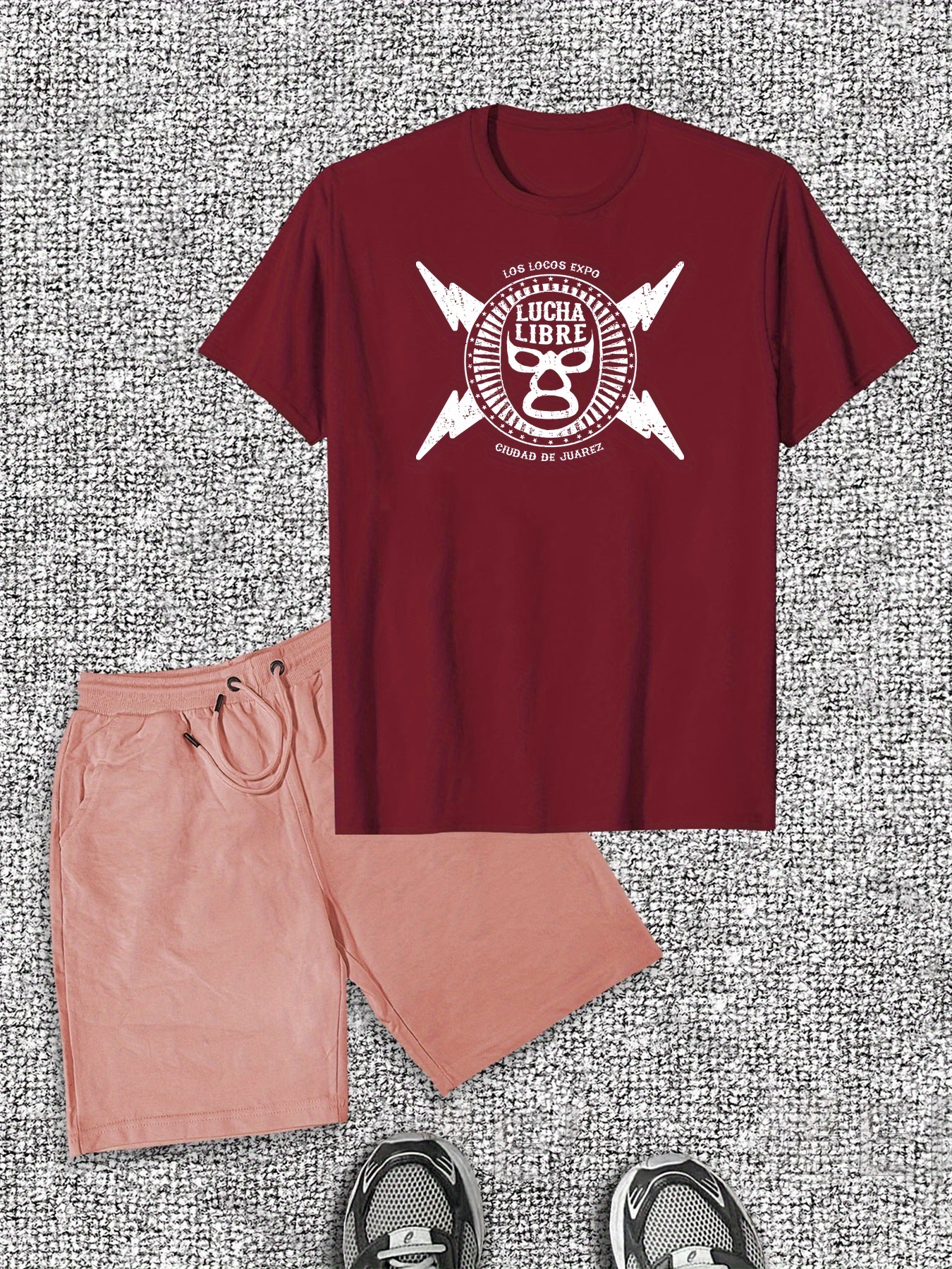Men'S Casual Cotton T-Shirt & Shorts Set - Summer Solid Color Crew Neck Tee with Logo, Matching White Drawstring Shorts, Breathable Cotton, Perfect for Casual Attir