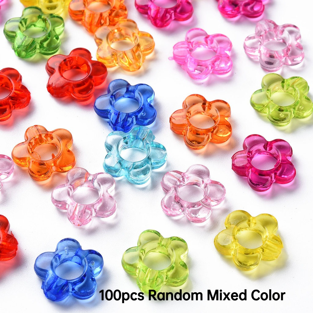 TEMU 100 piezas de marcos de cuentas de acrílico transparente, flor, , 13x13x4mm, para hacer joyería DIY, aretes, pulseras, collares, surtidos de
