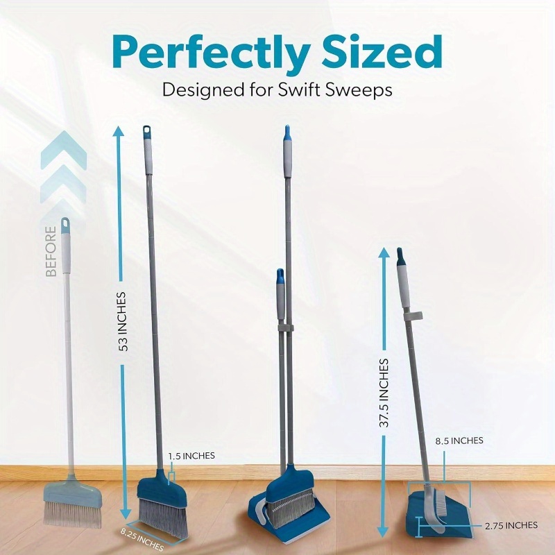 butler   broom and dustpan set - heavy-duty cleaning system with ergonomic handle, lightweight & space-saving design,   assembly - for hardwood, tile, vinyl floors - ideal for kitchen, living room, bathroom, hallway - ideal for home & commercial use - modern   cleaning combo with sturdy stand, dustpan with ergonomic handle, and   broom head for   Product details 2