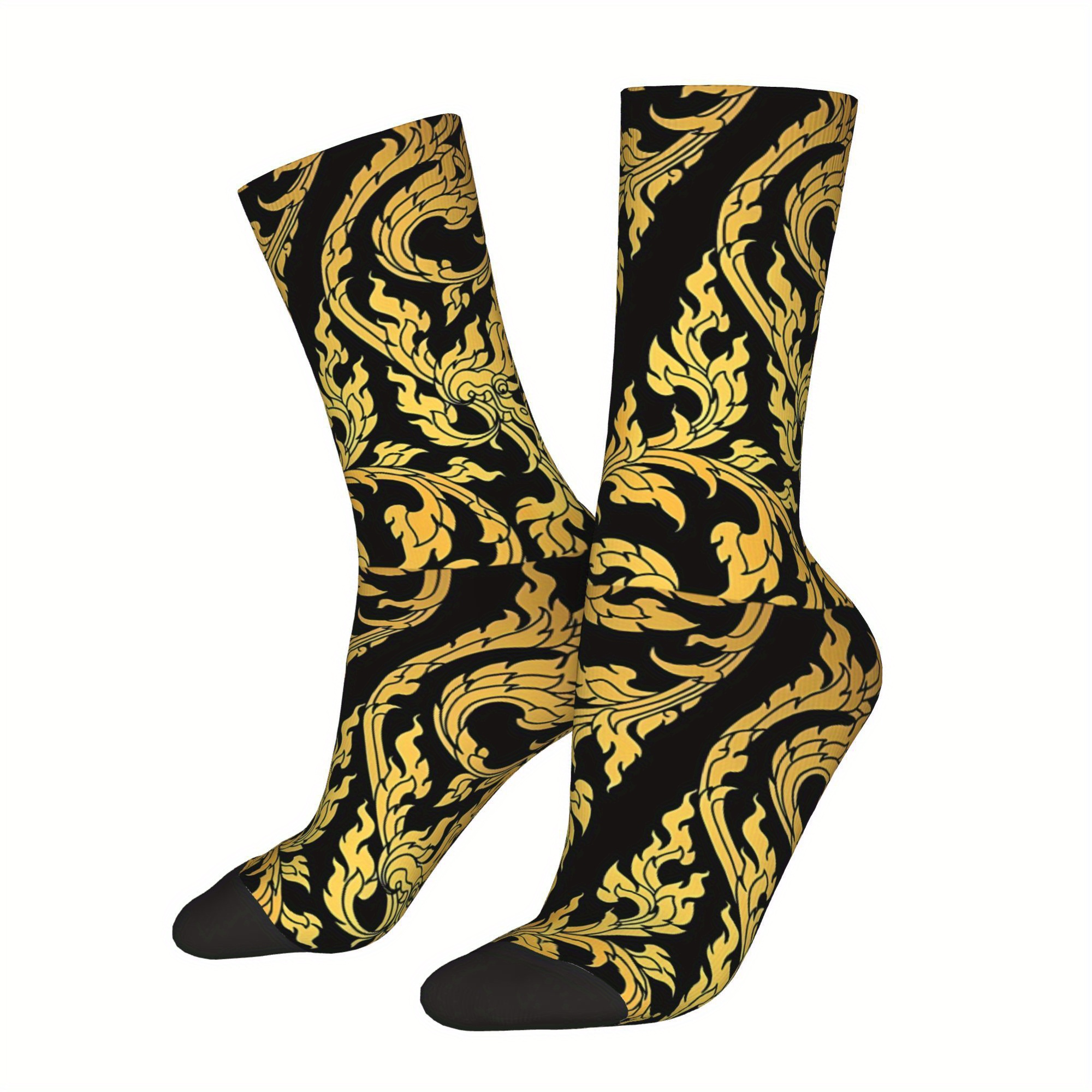 TEMU Golden Art Pattern Cases Popular Socks Men's Polyester Casual Socks Hip Hop Spring Summer Autumn Winter Middle Tube Socks Gifts