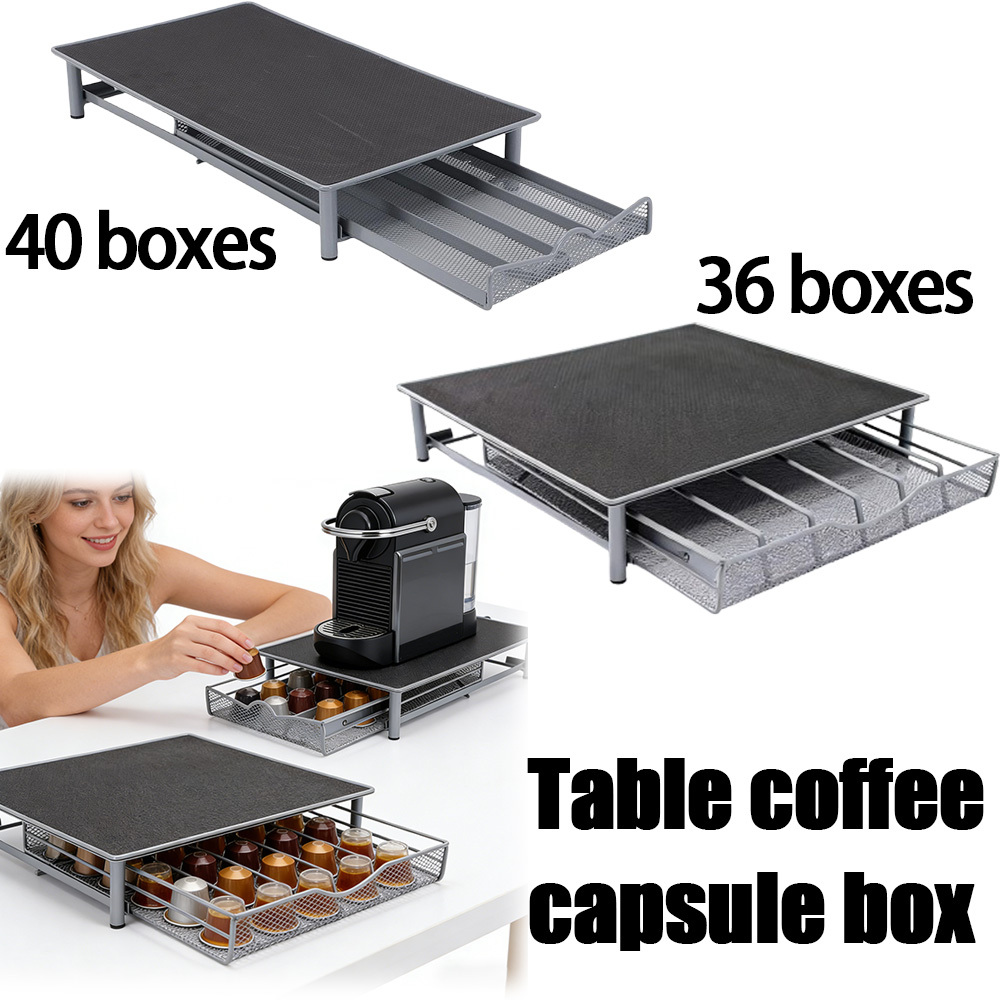 A Metal Coffee Machine Stand With Drawers That Can Hold Up To 40 Coffee Capsule Boxes, Storage Rack For Kitchen Coffee Bar Accessories, Suitable For Coffee Corners At Home And Dining Table Tops