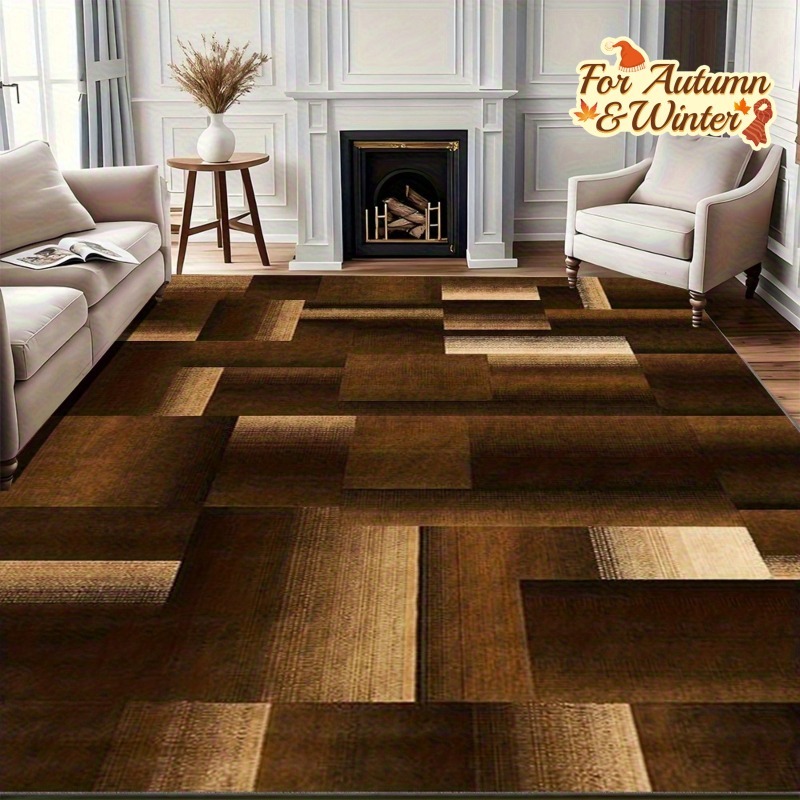 TEMU 1 Extra-large Carpet Made Of Velvet With A Non-slip Plastic Base, Perfect For The Cool Autumn And Winter . It Features A In Brown Tones,