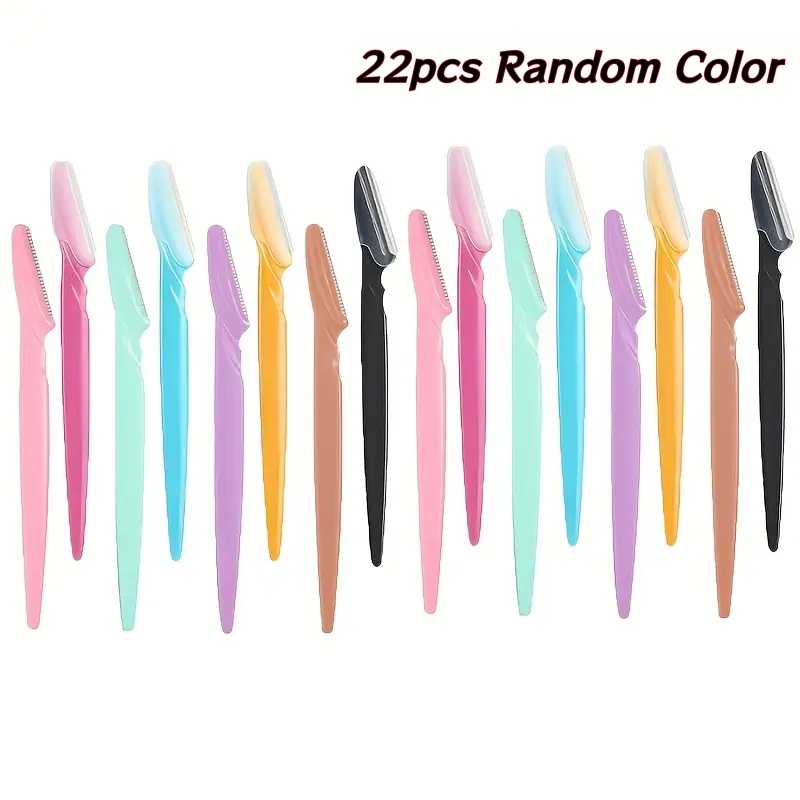 Image of 22pcs Luxury Facial Hair Removal Knife- Premium Stainless Steel Trimmer With Safety Cover, , Easily Shape Eyebrows, Body Grooming, Face, Bikini Area, Etc, Random Color