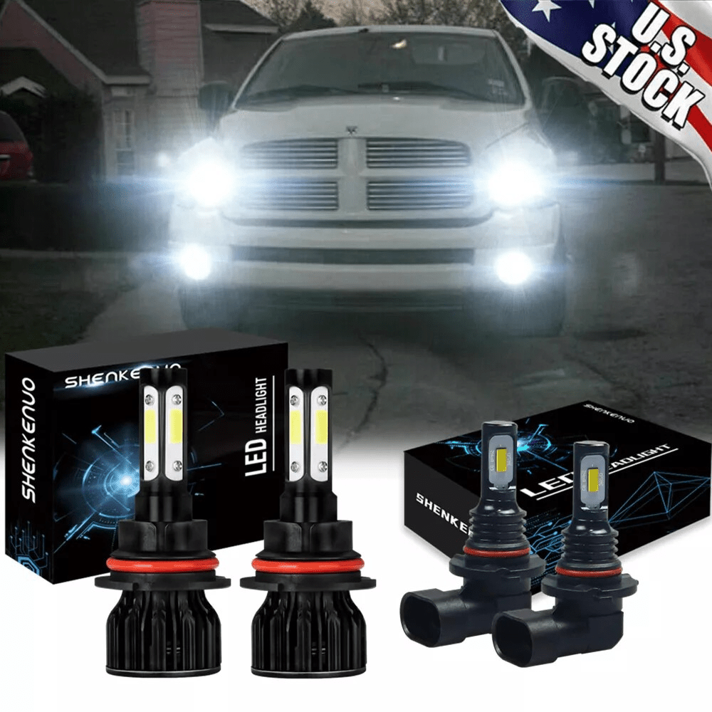 TEMU For 1500 2500 2002-2005 4pcs White Led Headlight Bulbs 9007 High/low Beam + 9006 Fog Light Bulbs Combo, White Plug And Play