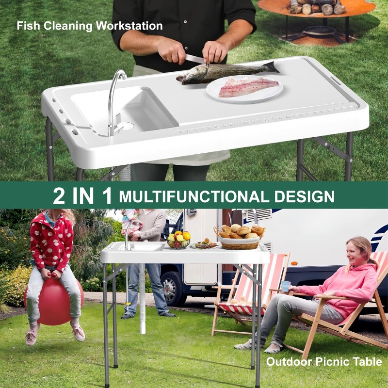 TEMU A 42.5-inch Fish Cleaning Table Featuring A Faucet, This Foldable Station Is Perfect For Outdoor Use, Including Camping And Backyard Barbecues,
