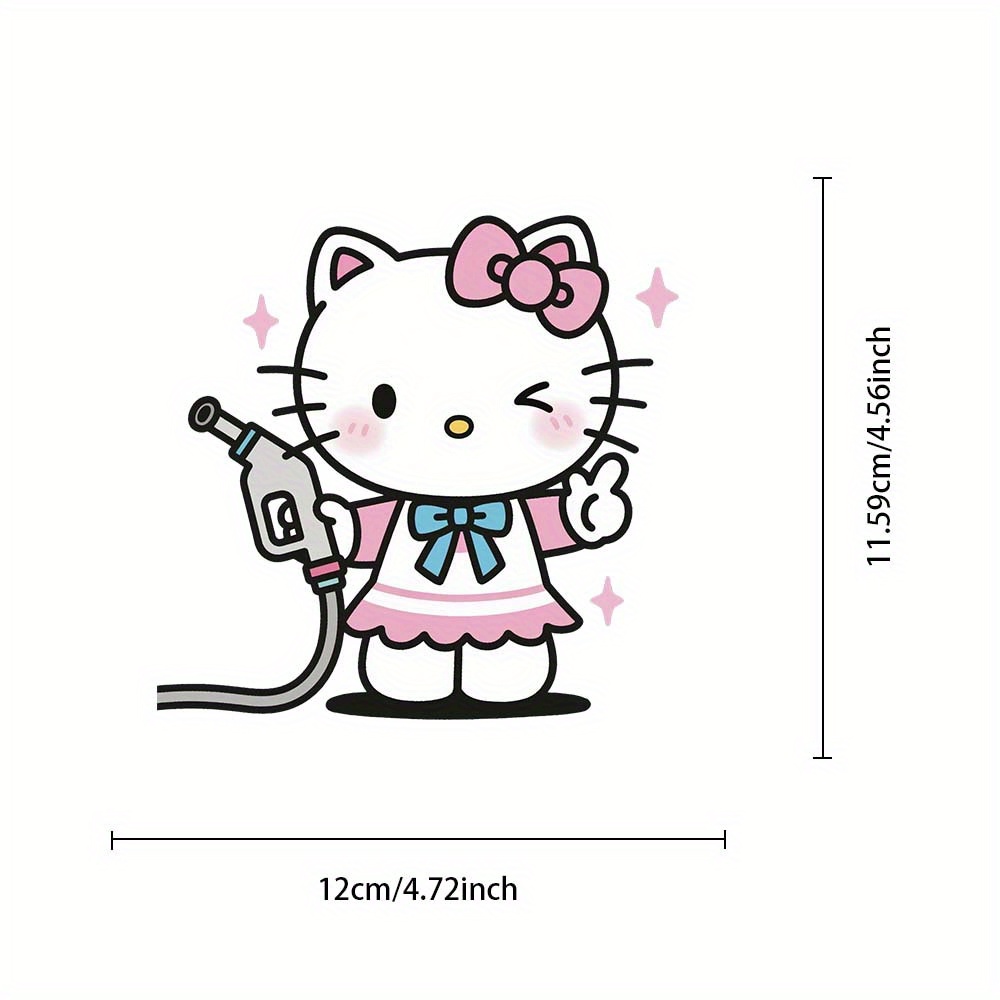 's Hello Kitty Adorable Car Decal - Dressed In A Pink Bow Outfit - While Holding A Gas Gun - Perfect For Covering Gas Caps Or Scratches - A Fun Addition To Your Decor