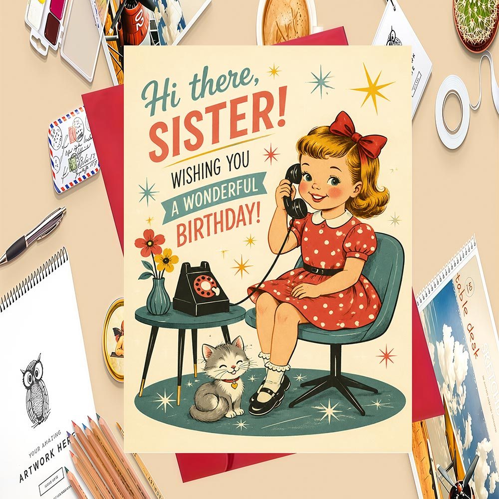 TEMU 1 Set Verjaardagskaart in Vintage-Stijl voor Zussen, Ideaal voor een Onvergetelijke Viering
