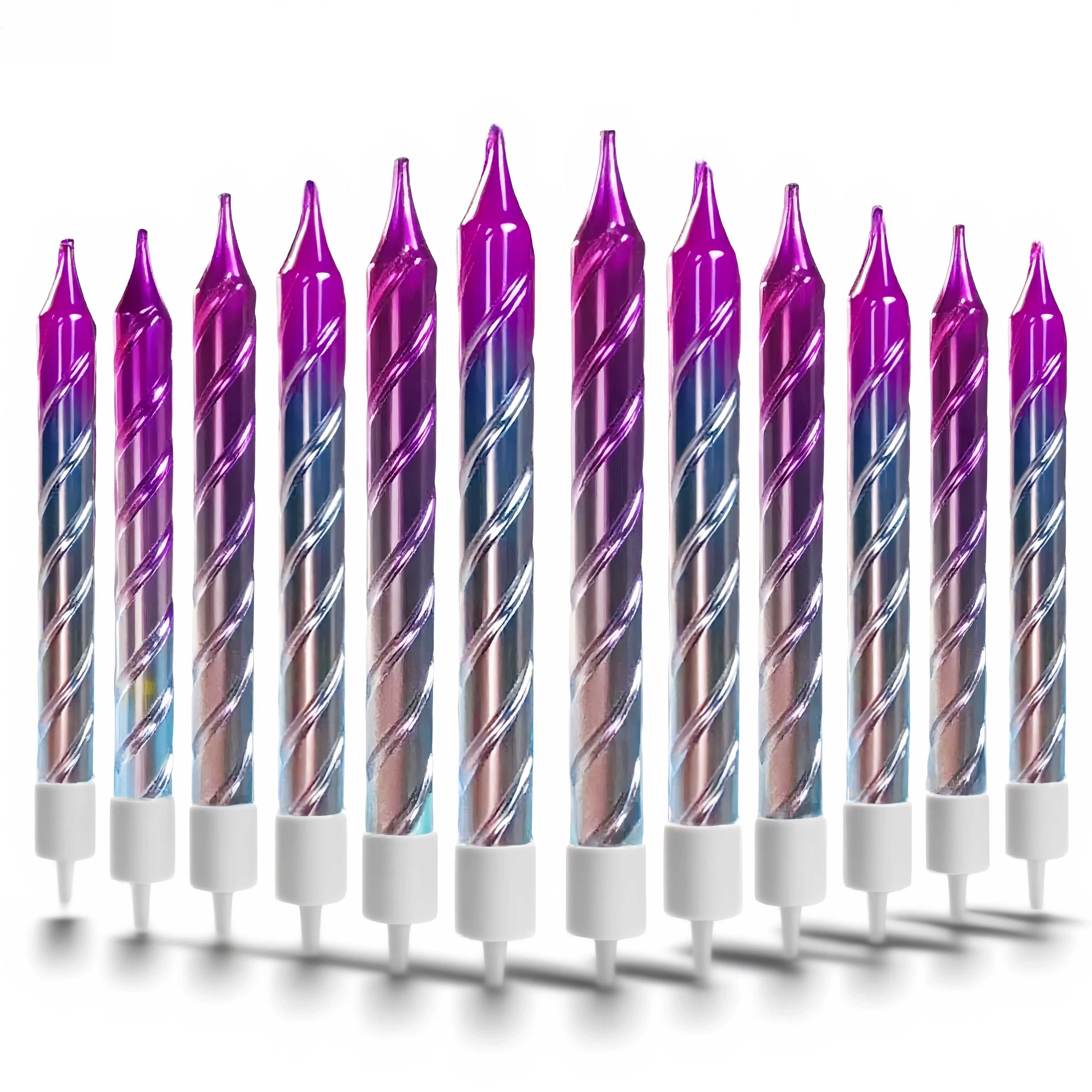 12pcs Gradient Purple-blue Silvery Large Spiral Birthday Candles