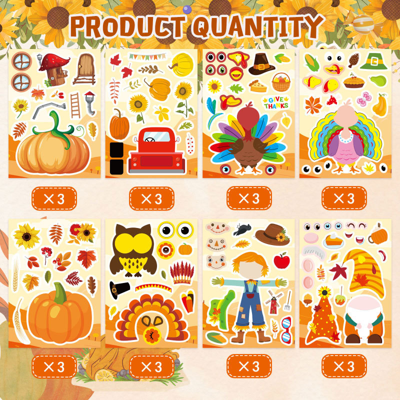TEMU 24 Feuilles d'Autocollants DIY Maison Citrouille et de Ferme d'Automne - Créez Vos Propres de , Citrouille et Voiture, Jouet Puzzle Interactif