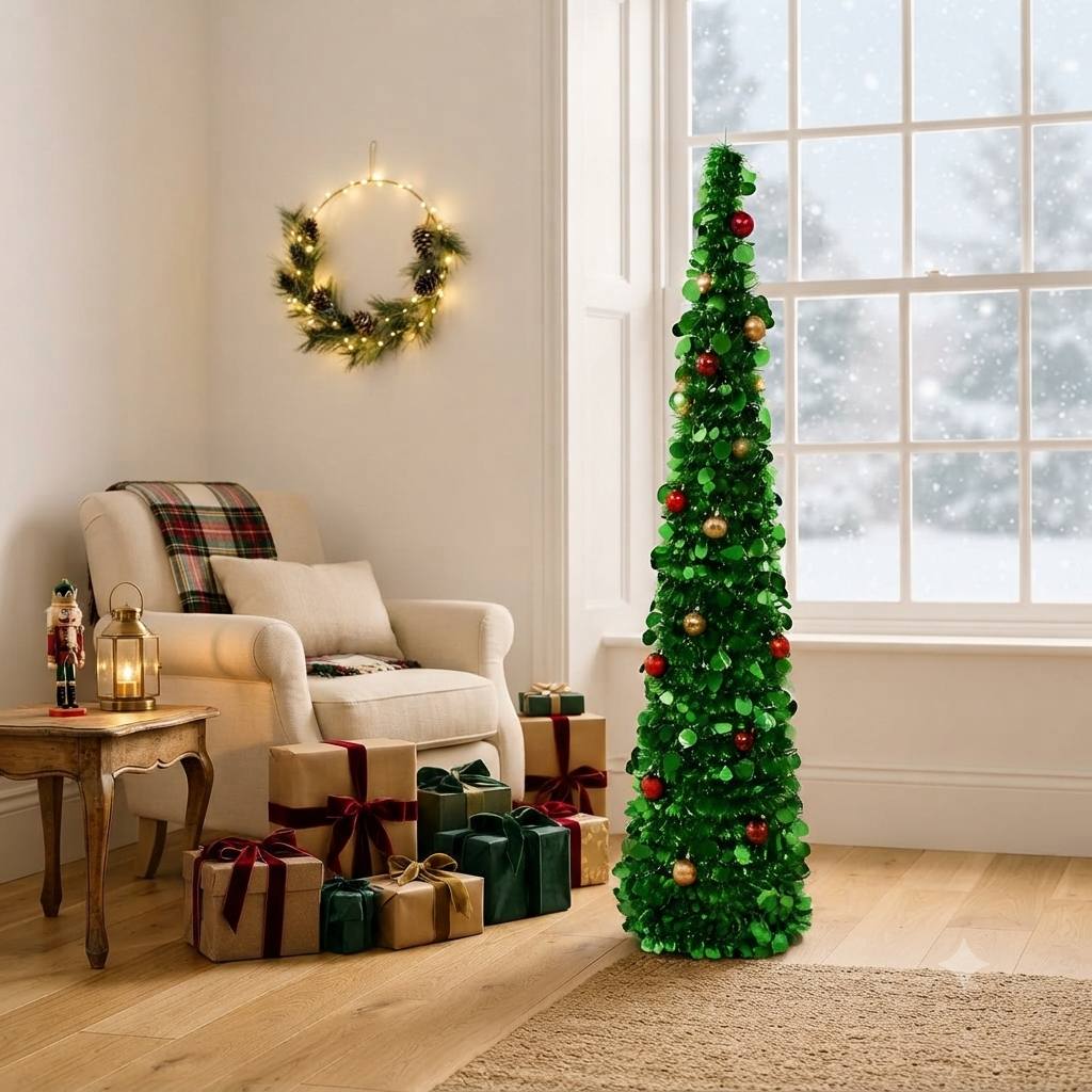 TEMU Foldable Retractable Christmas Tree ( Tree Without Ornaments) Sequined Colorful Tinsel Christmas Decor Tree, Holiday Ornament, -one Solution For