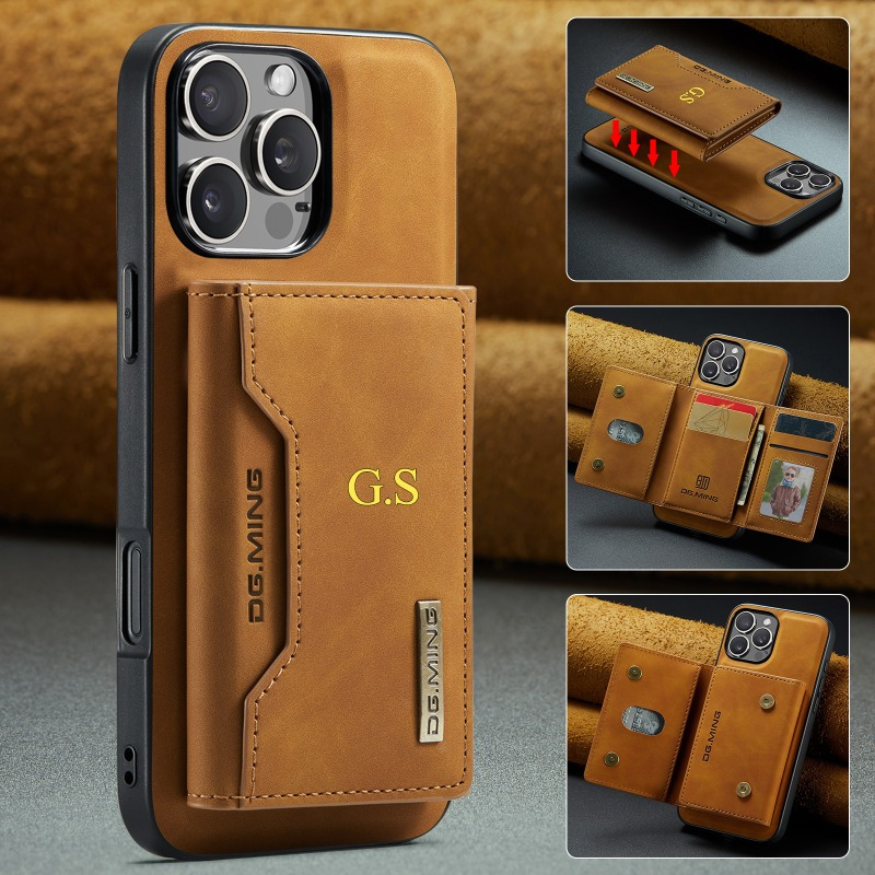 TEMU Phone Case: Personalized Name 2in 1 Detachable Wallet Case With Card Holder For Iphone 16 15 14 13 12 11 Pro , Customized Name Initials Letters