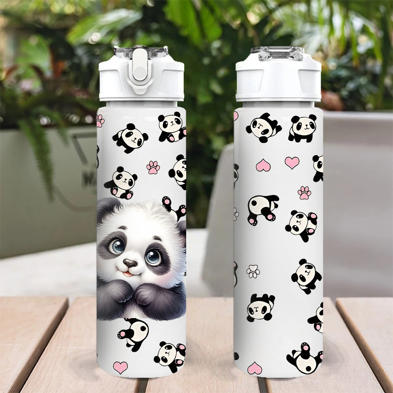 Image of 1pc Cute Panda Water Bottle With - Leakproof Plastic 750ml/26oz Hydration Bottle Suitable For Gym, Yoga, Travel, & S, Birthday & Christmas Gift (adorable Panda Design)