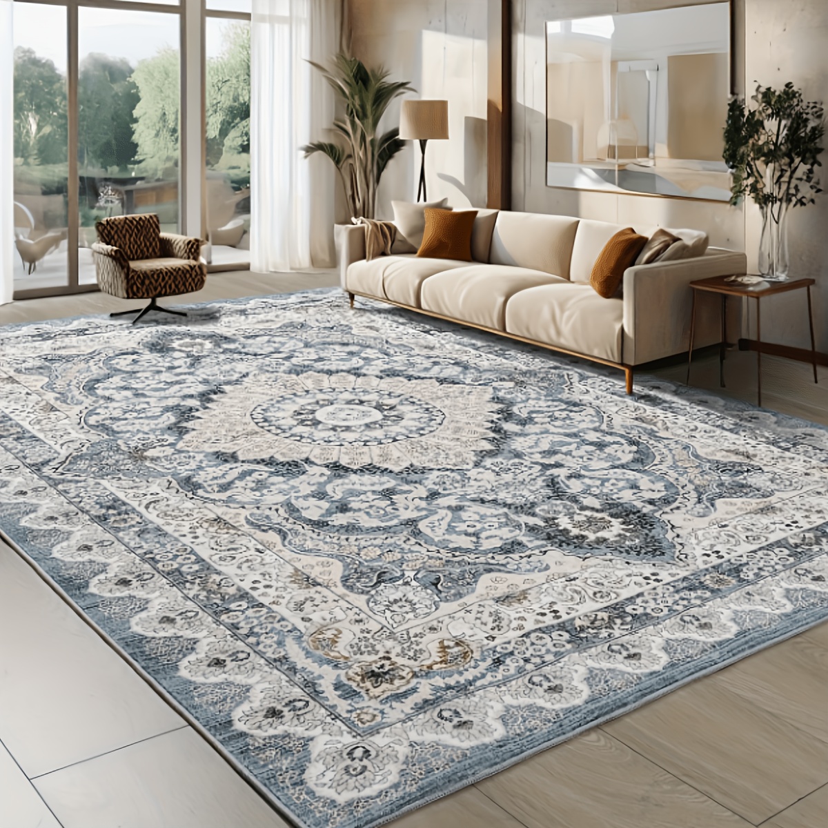large carpet washable vintage bohemian style carpet for living room and bedroom soft and   with non slip backing   in multiple sizes large area carpet full coverage carpet outdoor rug home decor carpet