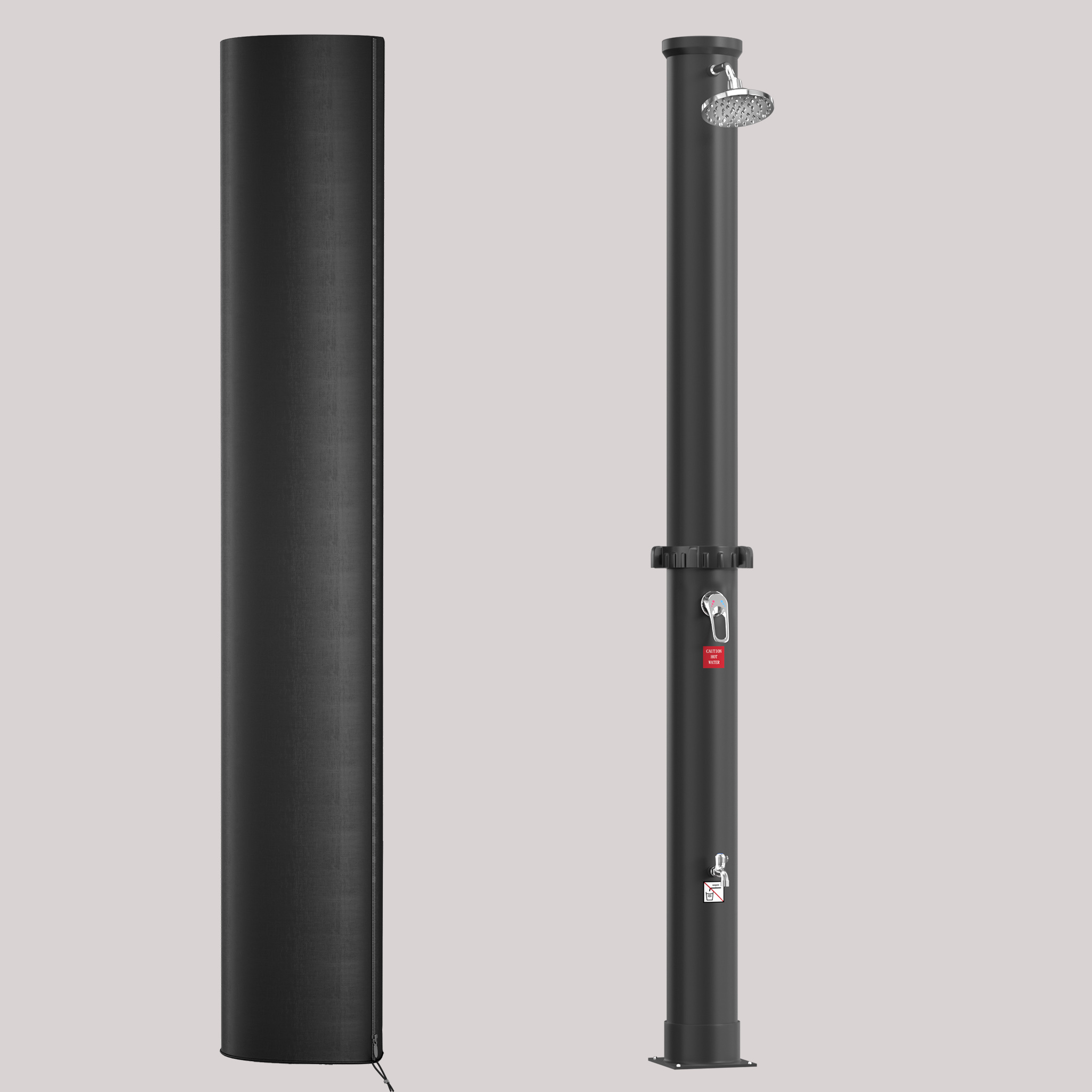 Cylindrical Outdoor Shower, Garden Shower, Swimming Pool And Camping Shower With Handheld Showerhead, Modern Freestanding Design For Terrace, Patio And Outdoor Use, Black/silver