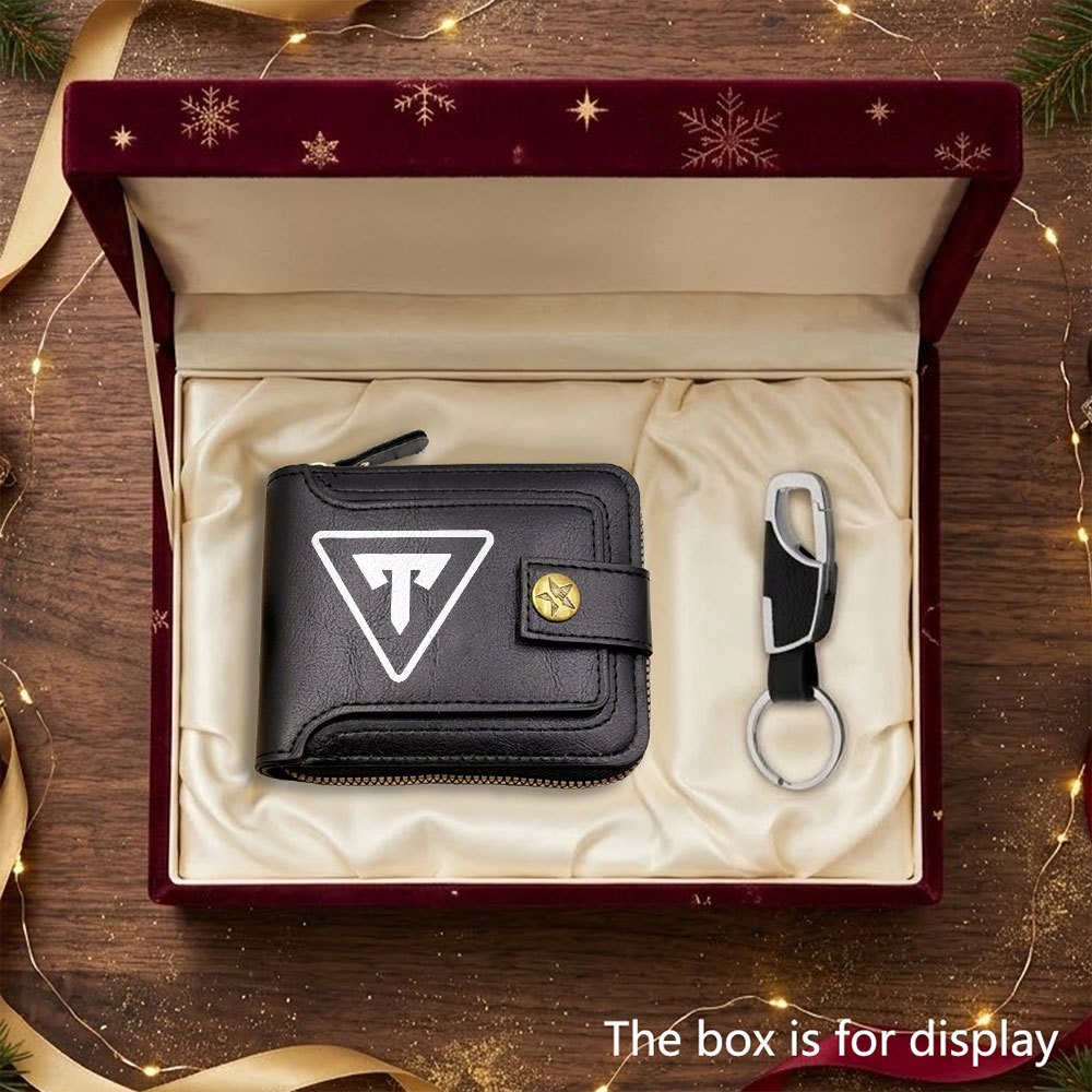 TEMU Men's Luxury 2pcs Set: Motorcycle Logo Men' Purse + Keychain Combo, Zipper Closure With Multi-card Slot Design Men's Wallet, Classic Keychain,
