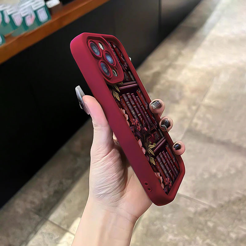 AA1124 Wine Red High Bamboo Flower Pattern TPU Shockproof Full Coverage Precision Protective Case for Apple iPhone 6/7/8/X/Xs/Xr/Xs Max/11/12/13/14/15/16 Pro Max Pattern Printed Mobile Phone Case, Easter Gift, Christmas Halloween Decoration/Gift for girlfriend, boyfriend, friend, or yourself - Image 5