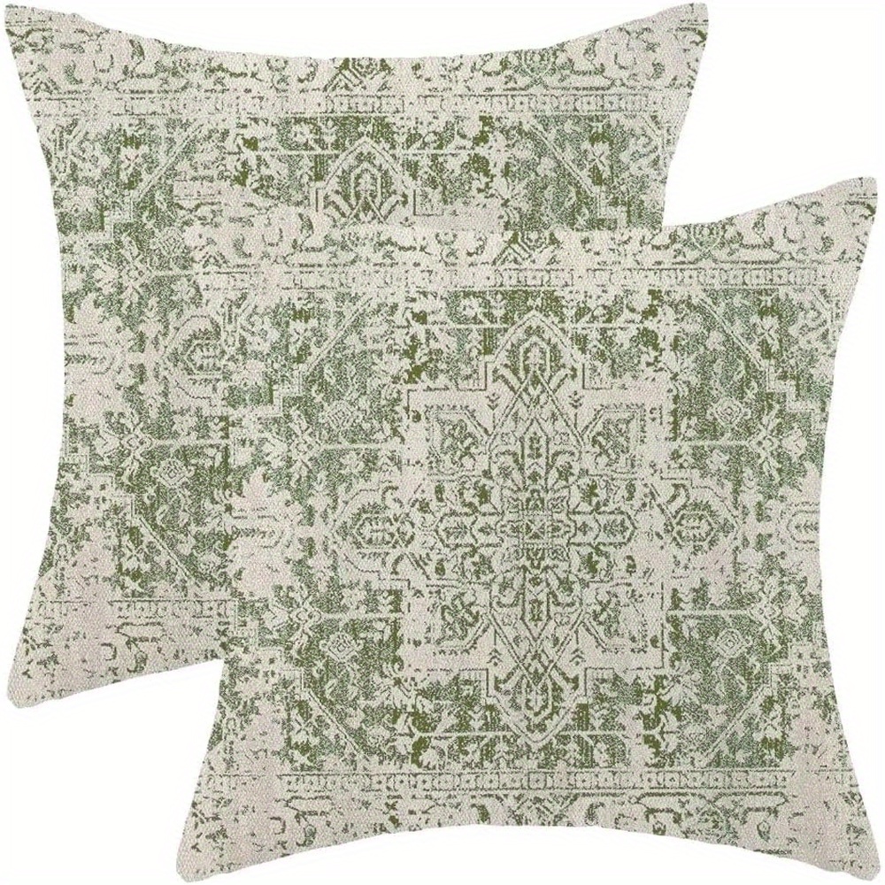 TEMU 2pcs Bohemian Vintage Area Rug Pattern Decorative Pillow Covers, 18x18 Inch, Polyester, Zipper Closure, Machine Washable - Ideal For Bedroom,