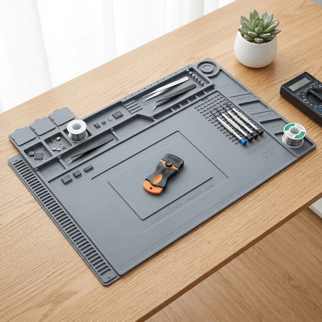 TEMU 2pcs Hobby Workbench Set, Modular Magnetic Mat And Scraper, Premium Anti-slip Desktop Pad With Parts Sorting Tray, Scratch-resistant Oil-proof