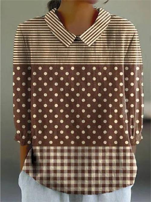 Women s Lapel Shirt Geometric Bohemian Pattern Daily Japanese Fashion Long Sleeve Shirt Collar Regular Top Pink Colorful Stripe Crushed Flower Print