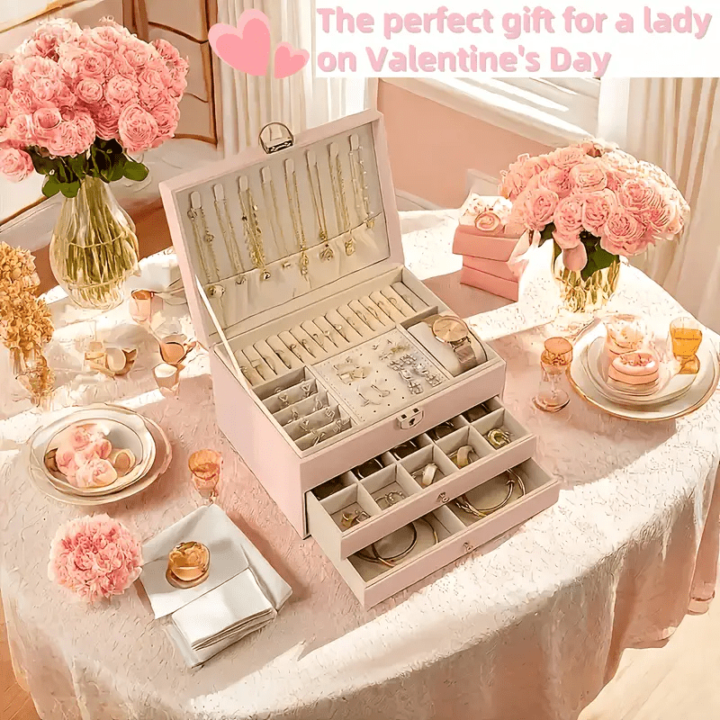 vintage   organizer box with soft beige lined interior multi layer storage for necklaces earrings rings watches   case for wedding home decor birthday anniversary gift durable pu leather construction wedding accessory   protective lining bridal accessories Product details 4