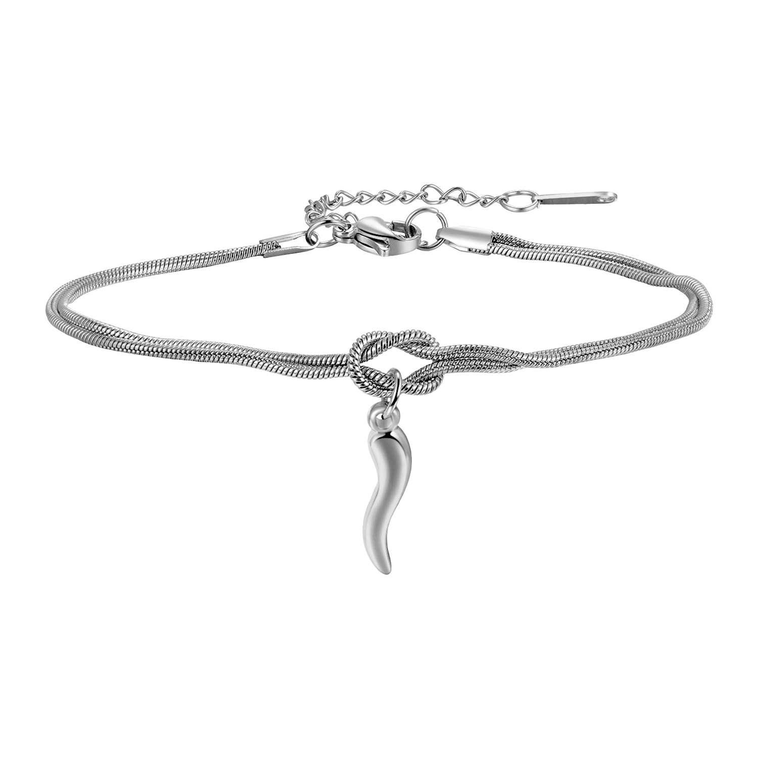 Image of Women Italian Horn Bracelet - Stainless Steel Amulet Chain, Protection Snake Chain Jewelry, Vintage Italian Chili Horn Talisman Gift For Her