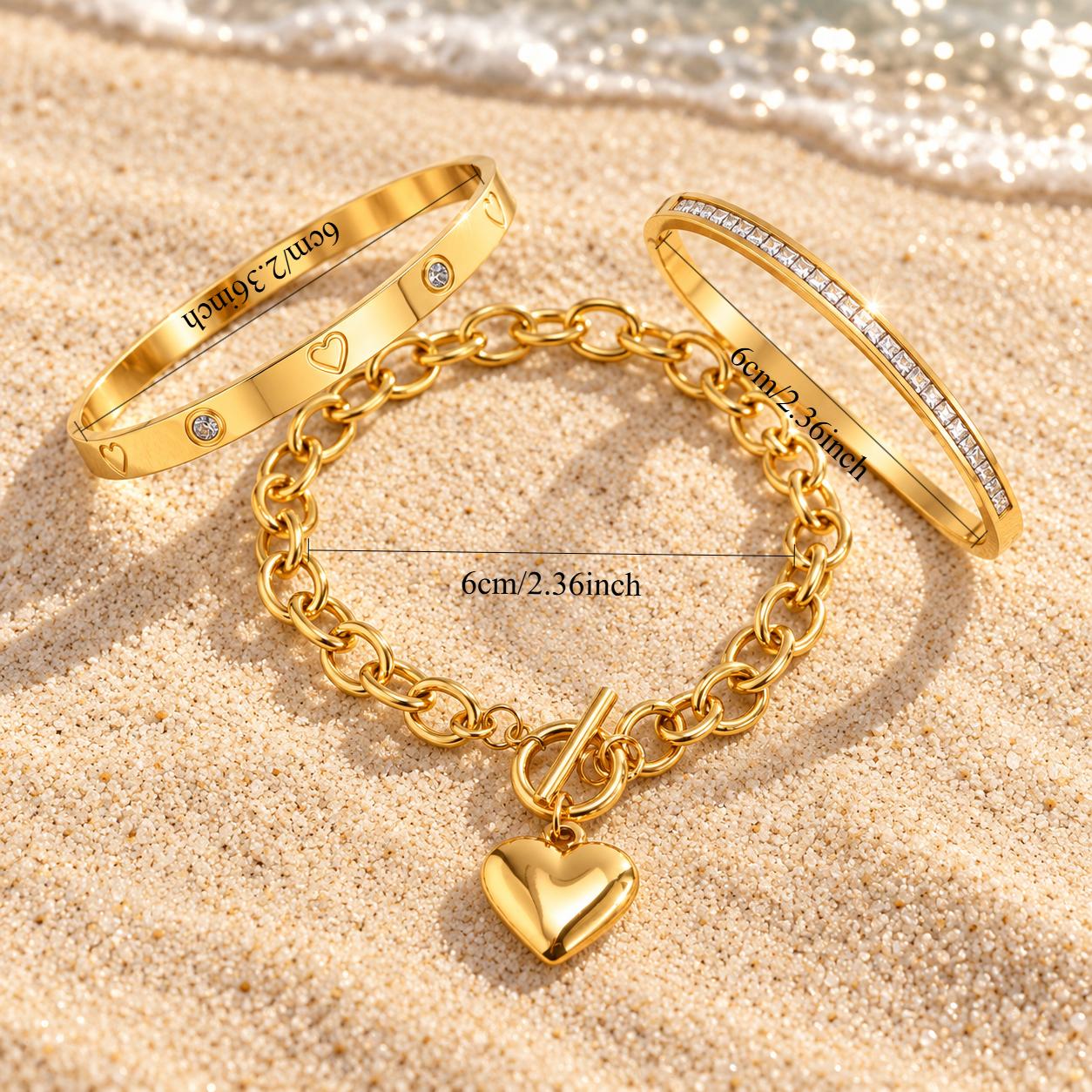 3pc Women's Chunky Chain Stackable Jewelry Set with Zirconia