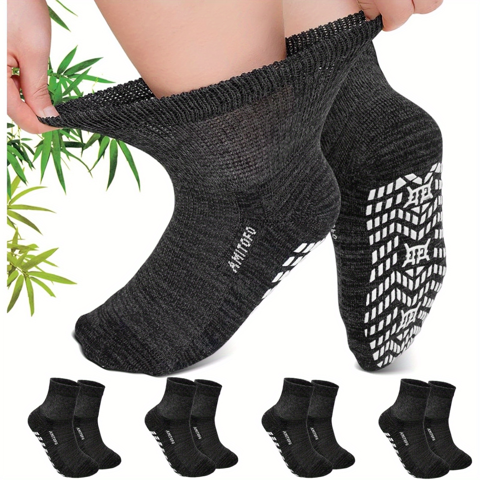 4 Pairs Non-elastic Socks For Unisex Loose Top Gripper Socks With Seamless Toe & , For Seniors & Pregnant Women