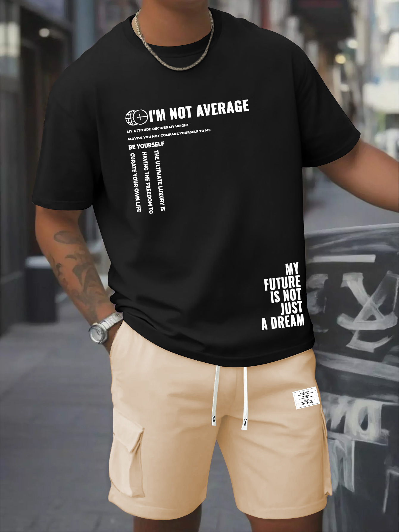 Men's Casual Two-Piece Set, Pure Cotton Round Neck Short Sleeve T-Shirt and Work Pants with Pockets