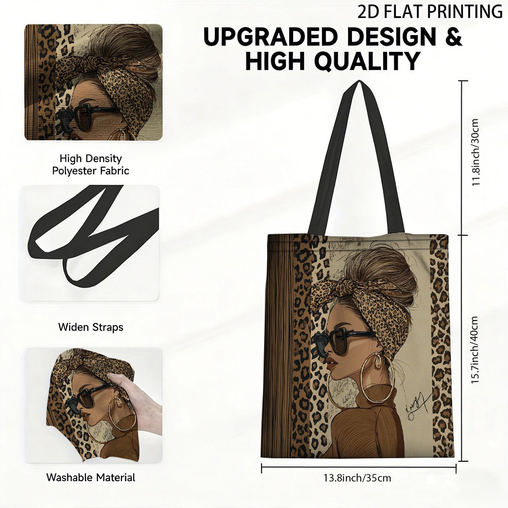TEMU 1pc Large Capacity Leopard Print Tote Bag Suitable For School, Travel & - Cute Square Handbag With Hot Transfer Leopard, For Daily , Shopping,,
