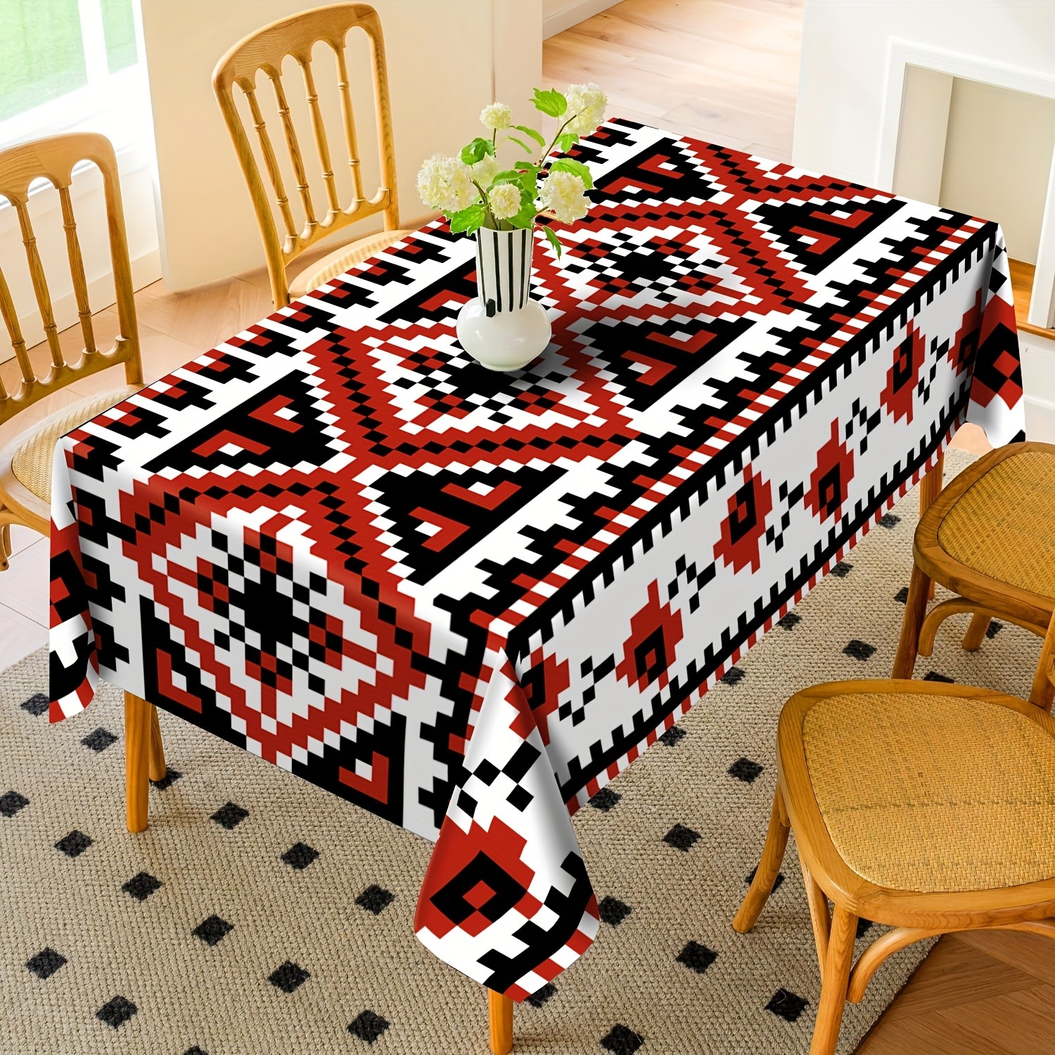 TEMU 2d 1pc Ukrainian Traditional Pattern Tablecloth Bohemian Style Red Tablecloth For Room Kitchen Restaurant Decor Camping Picnic Party Home Decor