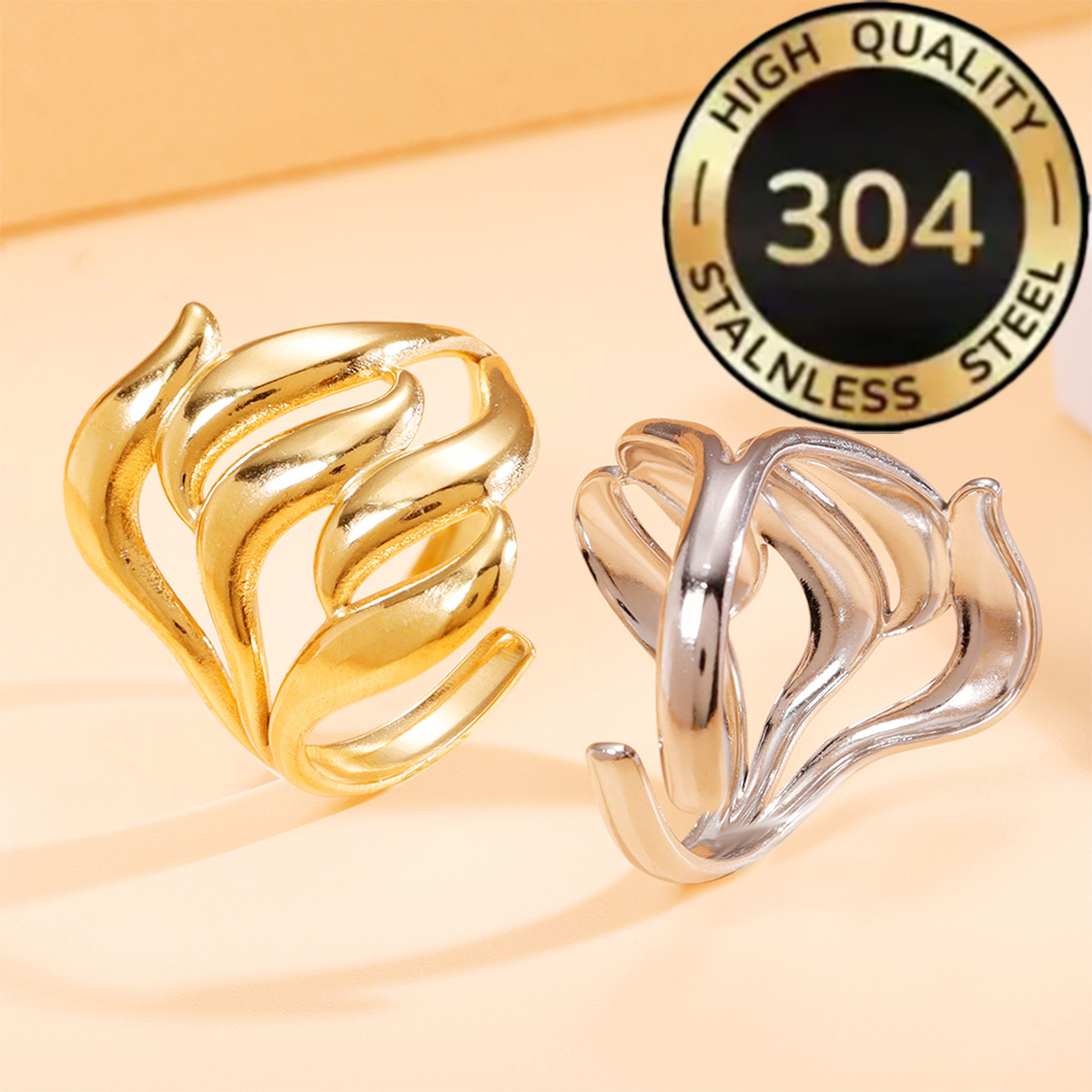 Fashion Interlaced Drop-Shaped Design Open Stainless Steel Ring
