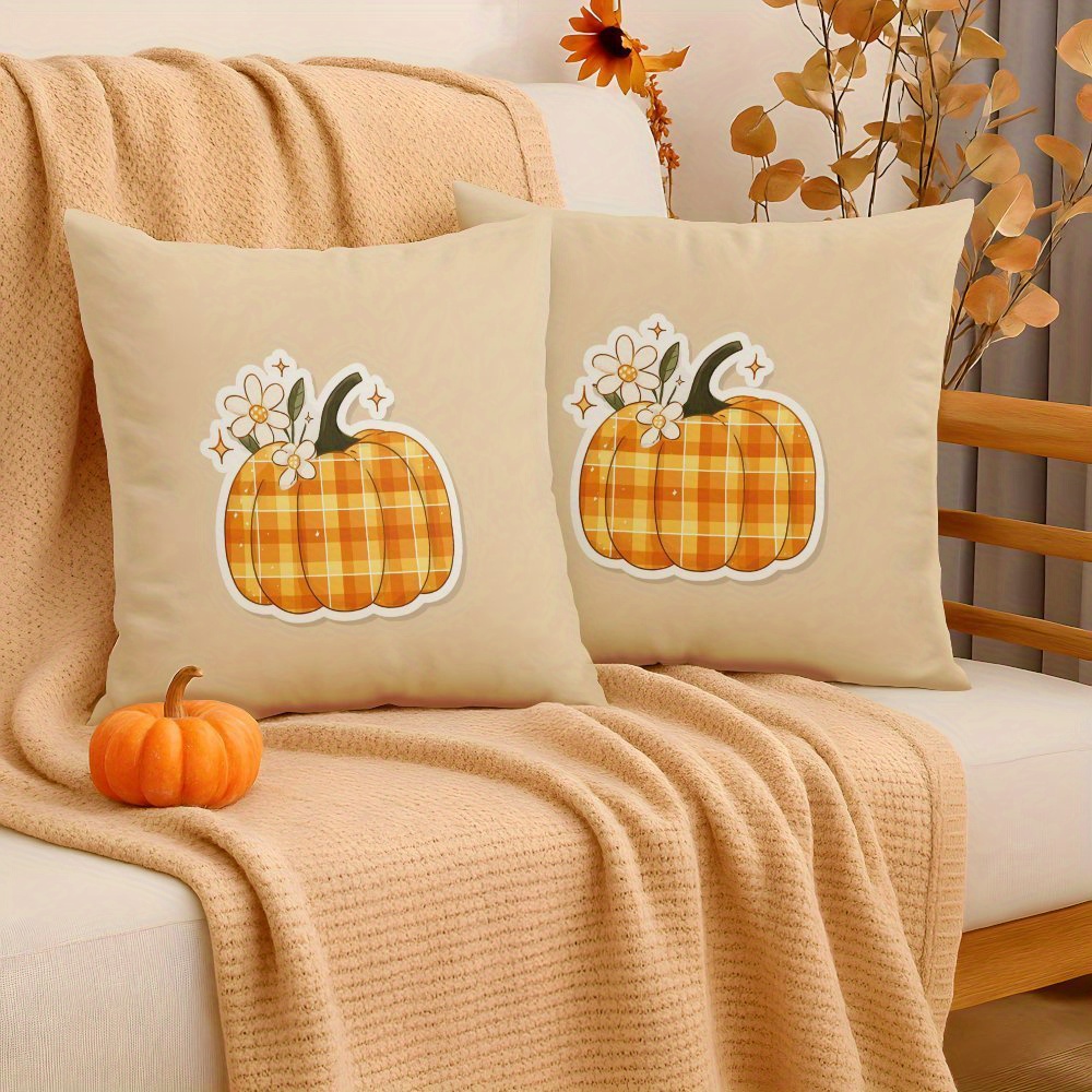 Mode Housse De Coussin D'automne - Motif Citrouilles Orange Et Feuilles Derable 30 X 50 Cm Decoration Pour Canape Salon 89520080